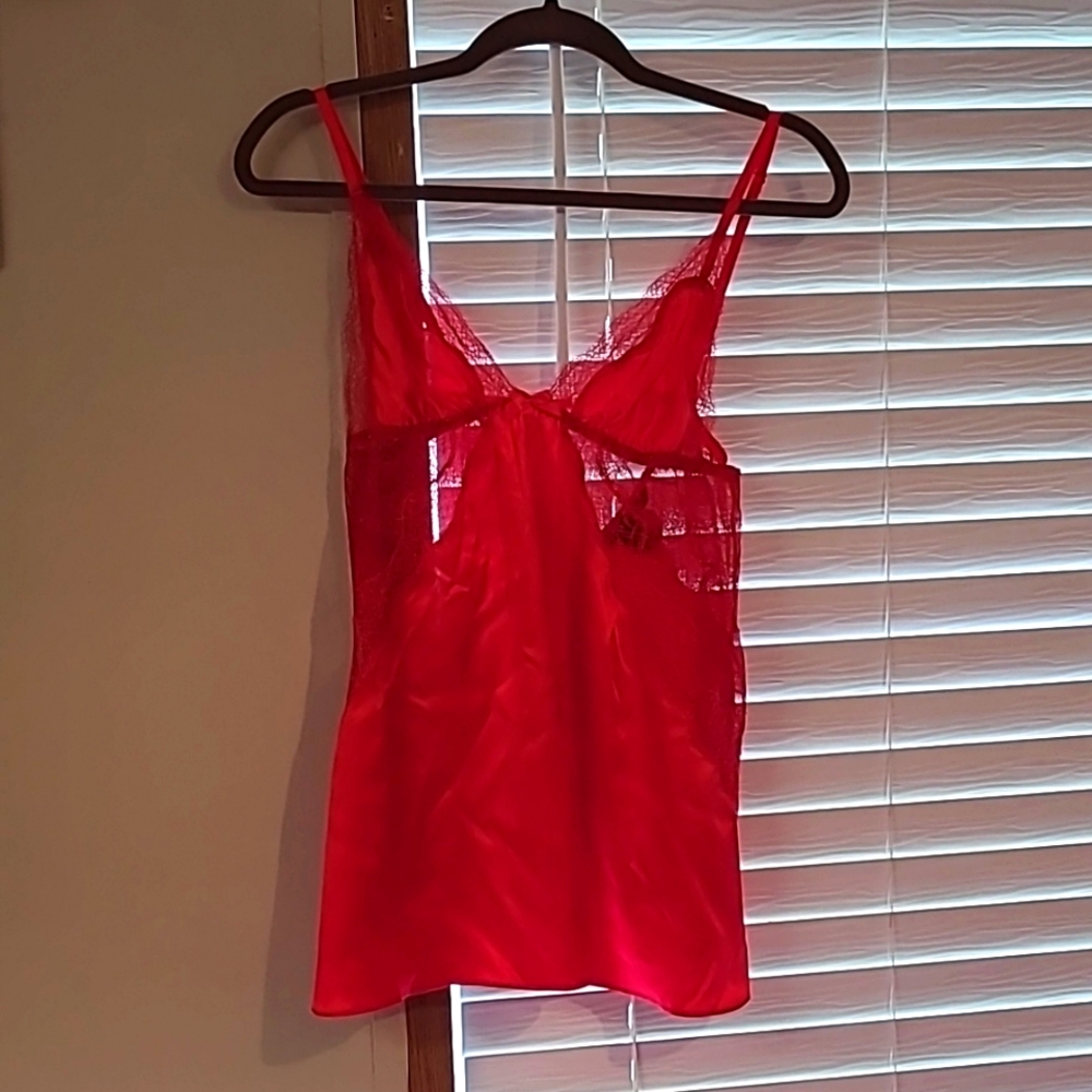 Victoria's Secret red lace nightie chemise babydoll EUC Size Large sexy red hot!